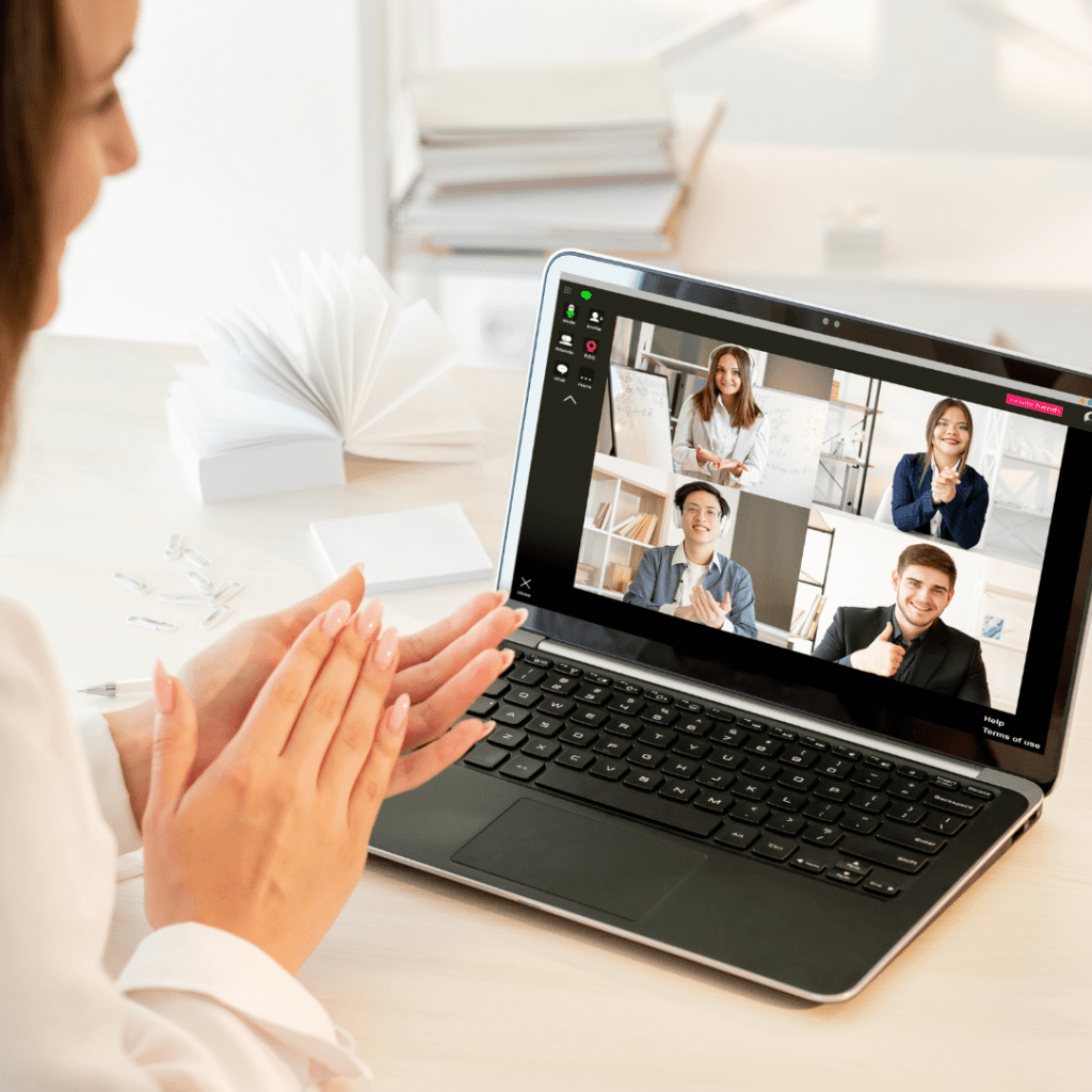 A video conference on a laptop