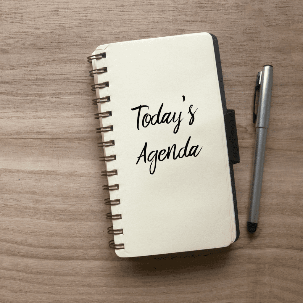 Planner that says Today's Agenda on the cover. Schedule your appointment today