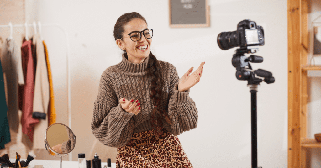 Woman videoing content