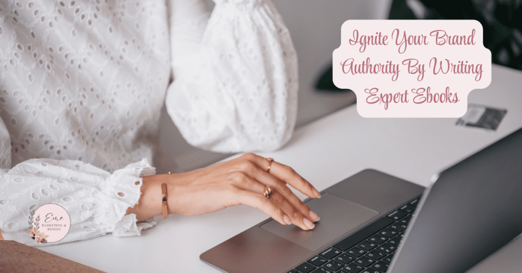 Woman scrolling on a laptop and writing ebooks